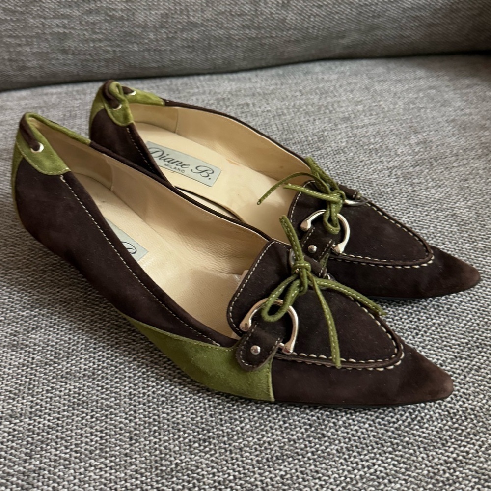 Women’s Diane B Milano Suede Green Brown Shoes Vintage Italy 38.5 Used - Picture 3 of 15